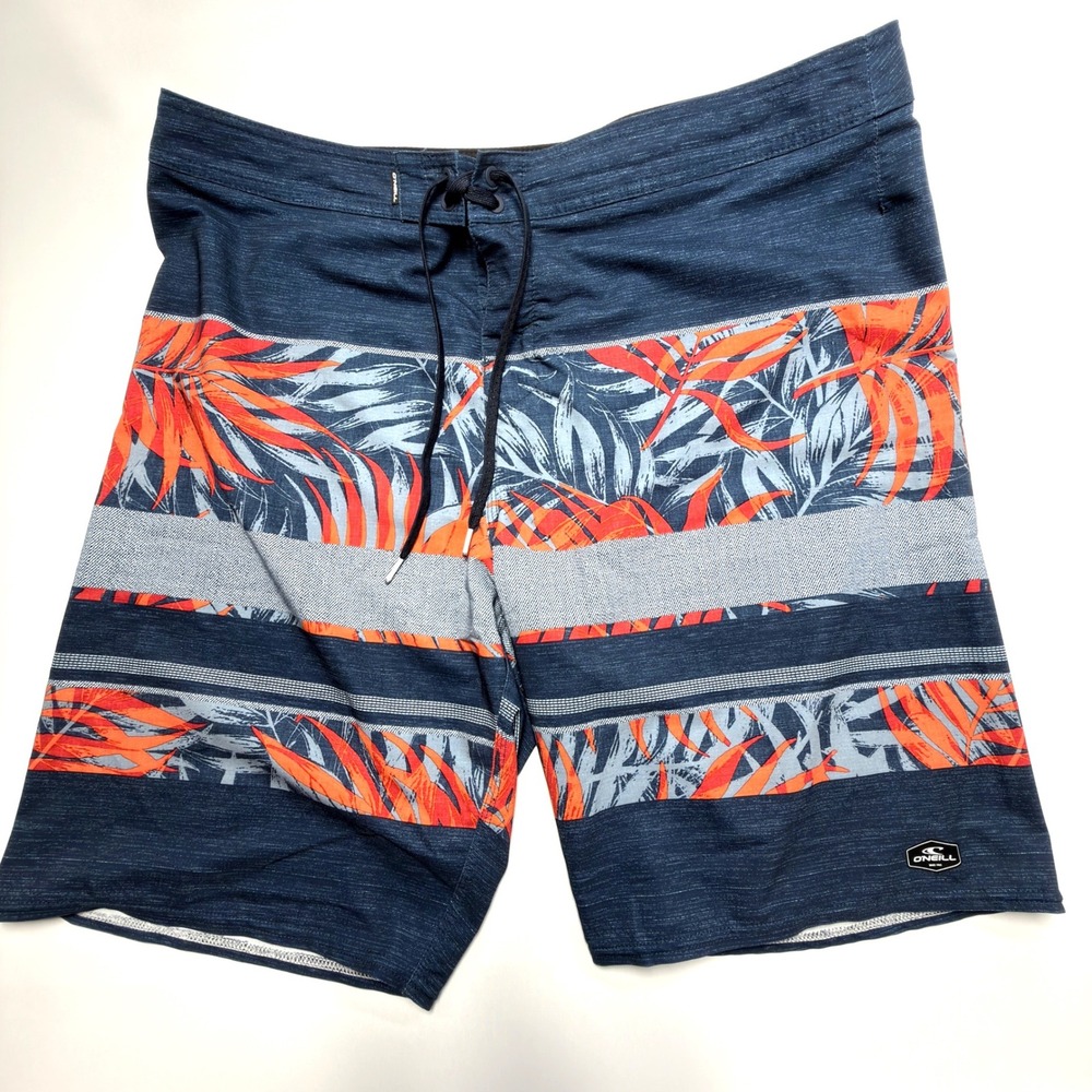 O'Neill Hyperfreak Boardshorts Men's Size 40 Navy Orange Floral Swim Trunks